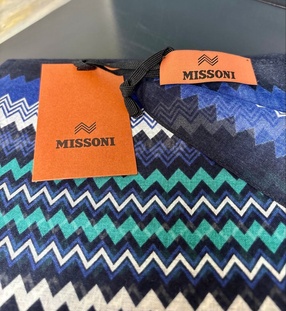 NWT - Missoni Italian Chevron Scarf/Shawl - Blue & Yellow (25x80)